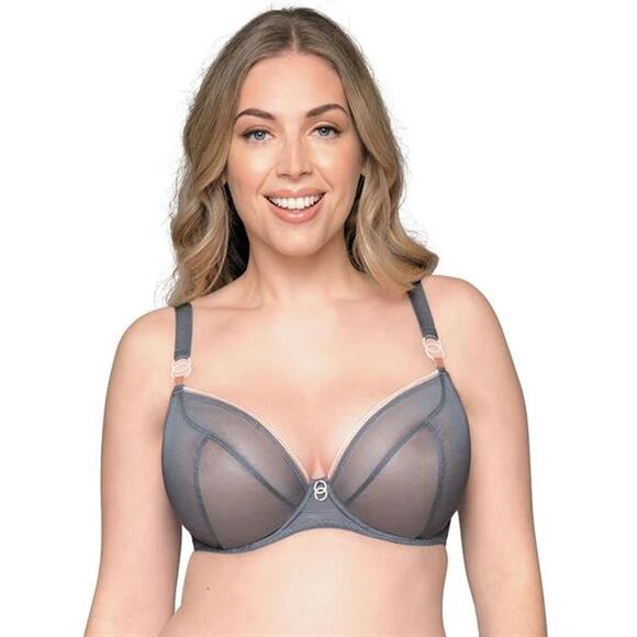 Curvy Kate Lifestyle Plunge Bra Slate Blush 40I NWT Sheer Non-Padded Underwire - Picture 2 of 6